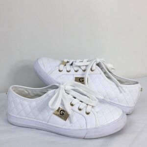 G by Guess Women's White Quilted Lace Up Low Top Sneakers Size 7.5 EXCELLENT
